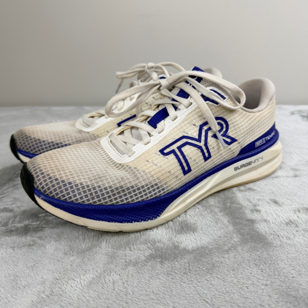 TYR‎ SR-1 Tempo Running Shoes Womens 9.5 White Blue Athletic Sneakers